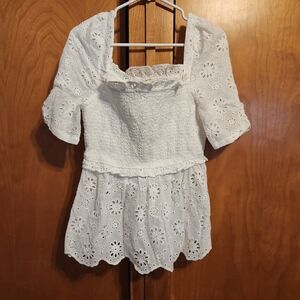 Elegant White Eyelet Lace Women's Top